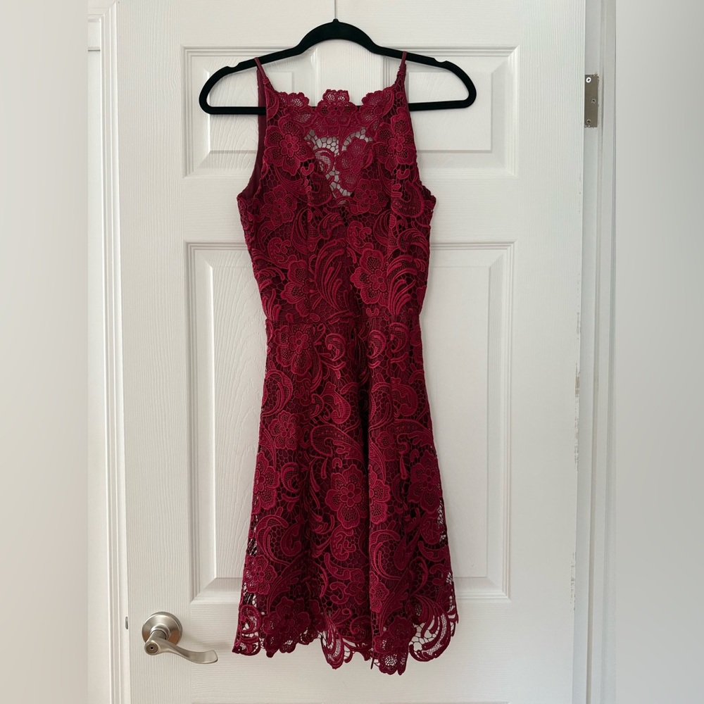 Dress the Population Red Halter Lace A-line Dress